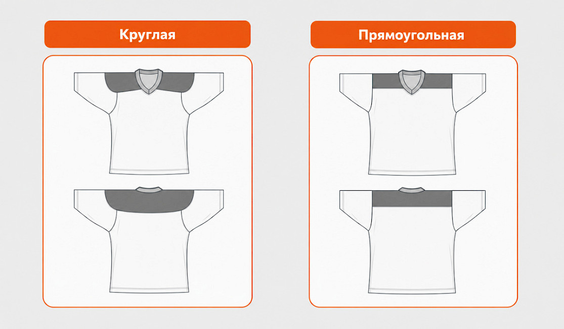 Варианты кокетки тренировочной хоккейной джерси: круглая и прямоугольная